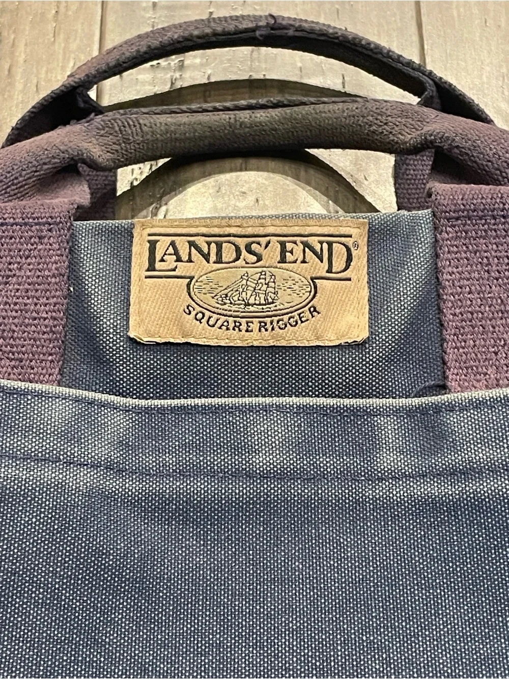 Vintage Lands’ End Square Rigger Canvas Briefcase Laptop Bag Blue Work Tote